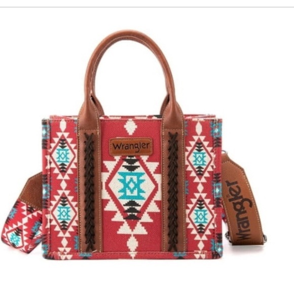 Wrangler Southwestern Print red Mini Canvas top handle Crossbody Purse bag - Picture 2 of 2